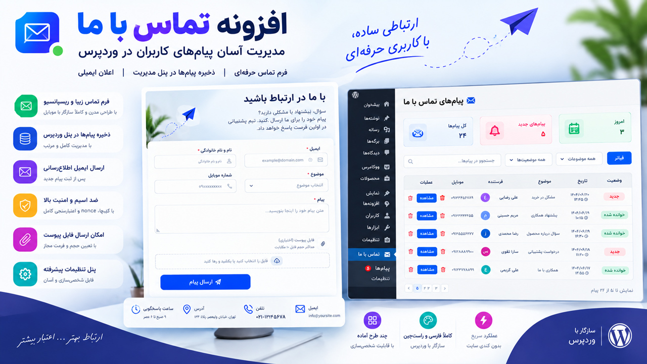 نمایش محیط افزونه تماس با ما آرا در وردپرس