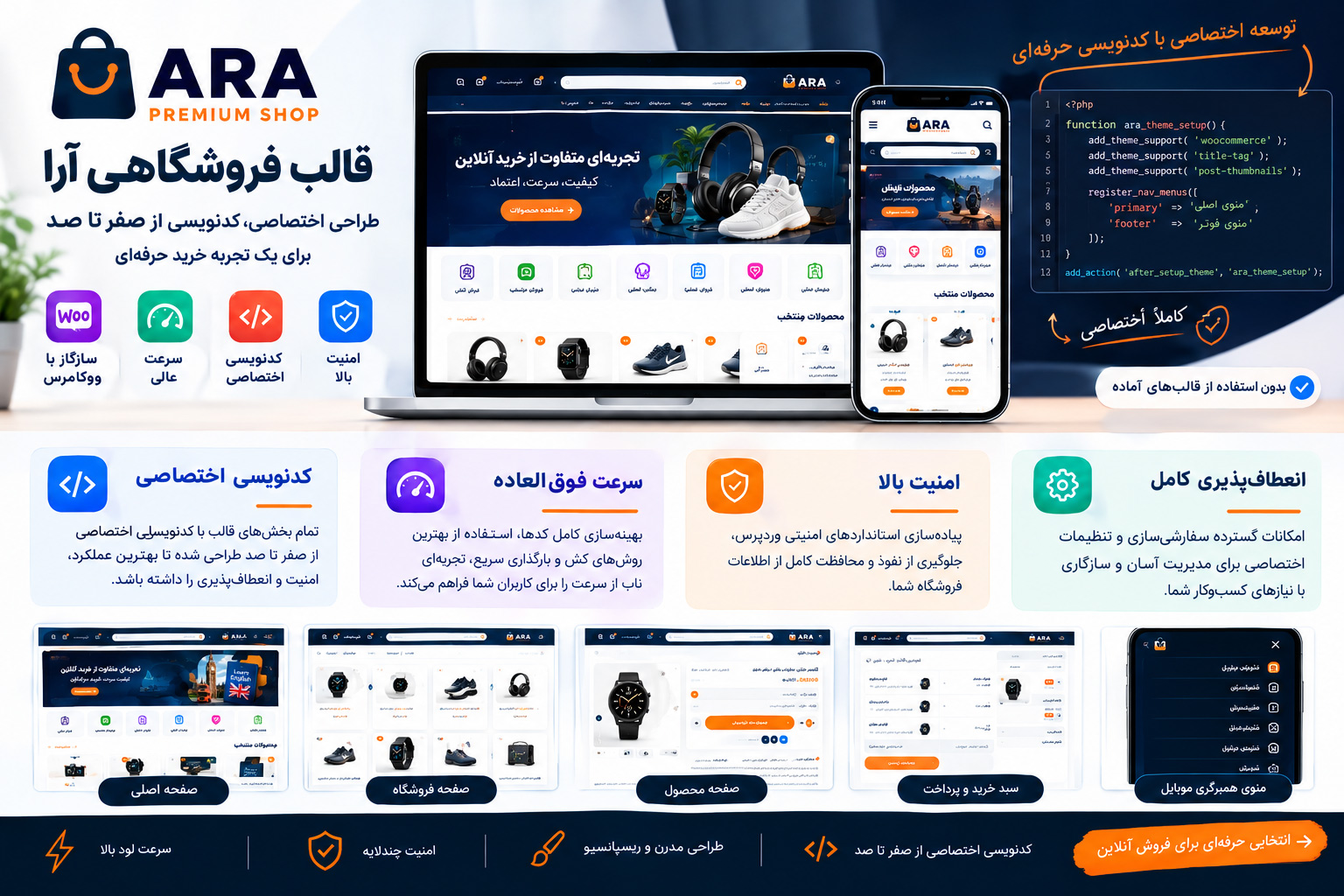 پیش‌نمایش امکانات قالب فروشگاهی آرا